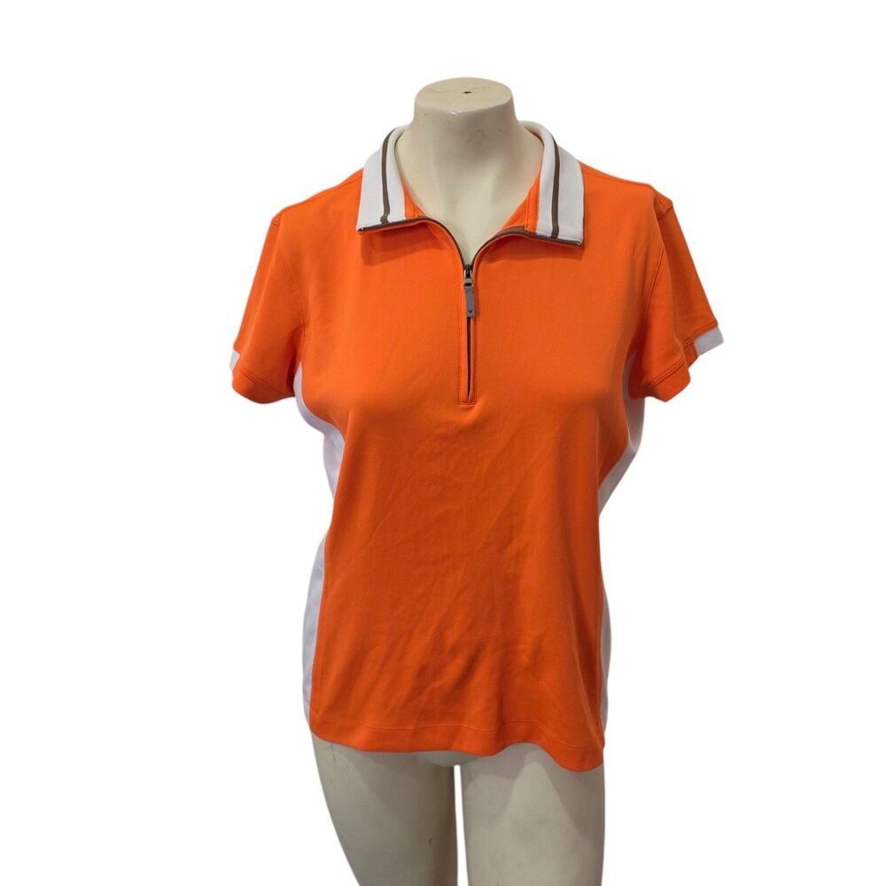 Callaway Golf Polo Shirt Women's Large Orange 1/4 Zip Performance Short Sleeve